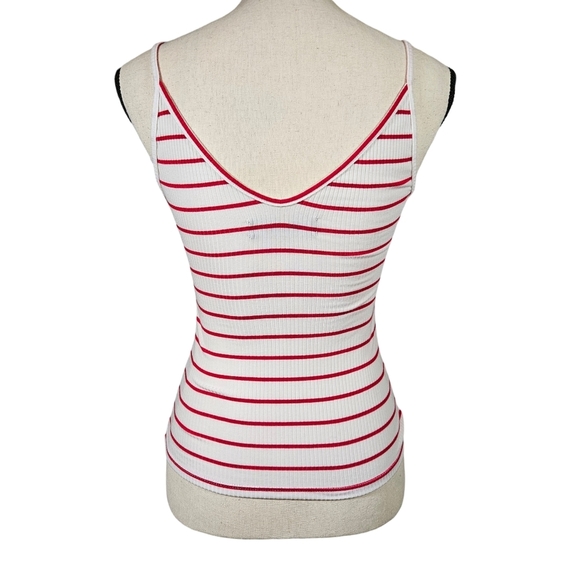 Reformation V Neck Ribbed Tank, Red/White Striped, XS - Picture 4 of 10